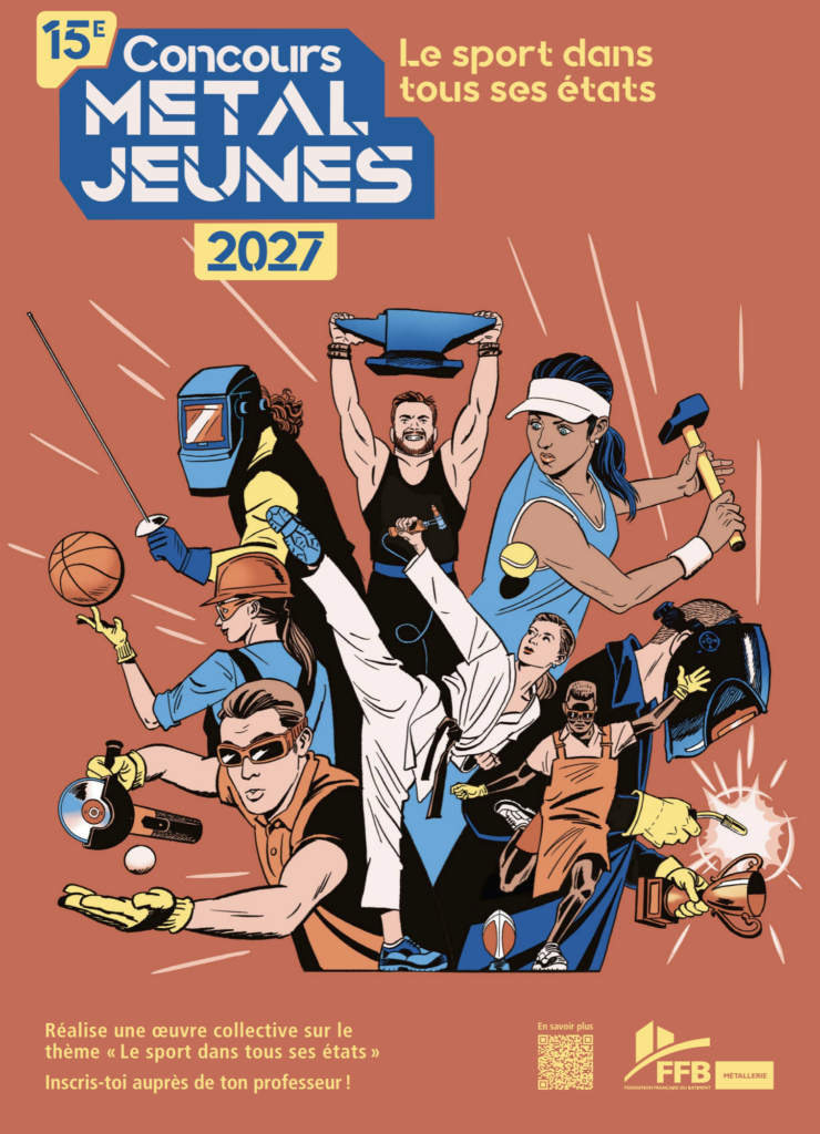 Affiche officielle du concours Métal'Jeunes 2027 — Le sport dans tous ses états